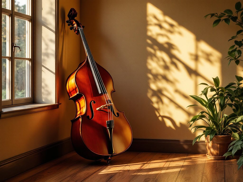 Double bass in natural sunlight - where music meets movement and wellness
