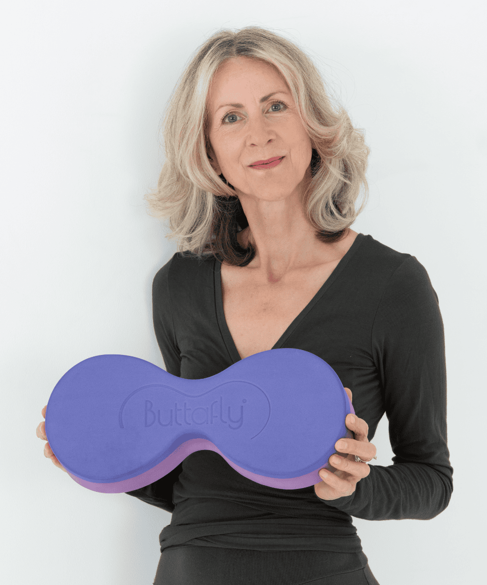 Loulou James, MCSP, retired Physiotherapist, Spine Health Specialist and designer of the Buttafly